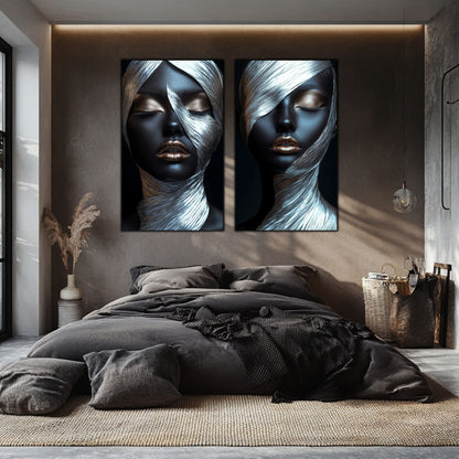 Set 2 Tablouri Decorative pt Living - Print UV pe Sticla - „Silken Silence”