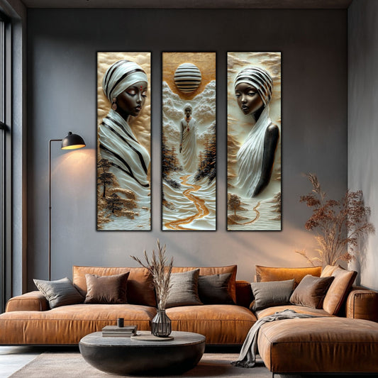 Set Tablouri pt Decorul Elegant al Livingului - 3 Tablouri pe Sticla - Veil of Serenity NO04