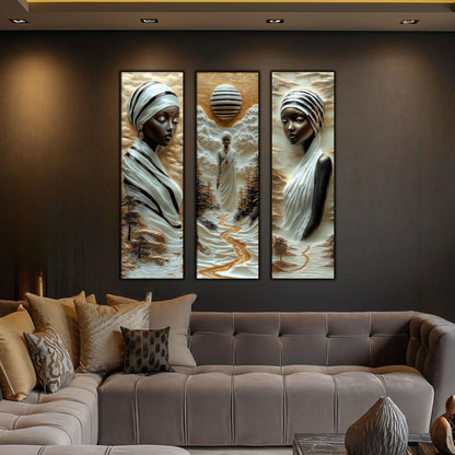 Set Tablouri pt Decorul Elegant al Livingului - 3 Tablouri pe Sticla - Veil of Serenity NO04