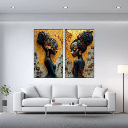 Set 2 Tablouri Elegante din Sticla Securizata - 60x100 cm - Chromatic Vogue 03