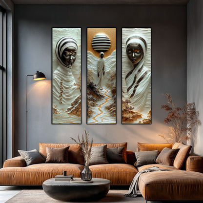 Set Tablouri pt Decorul Elegant al Livingului - 3 Tablouri pe Sticla - Veil of Serenity NO07