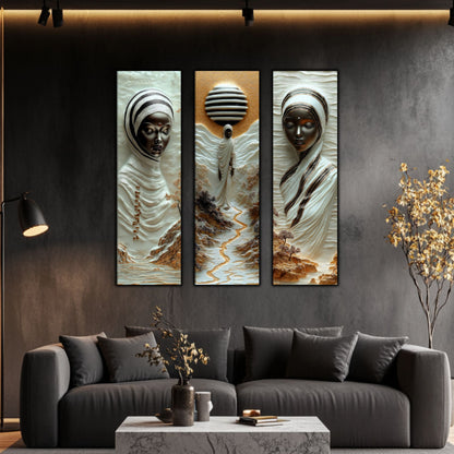 Set Tablouri pt Decorul Elegant al Livingului - 3 Tablouri pe Sticla - Veil of Serenity NO07
