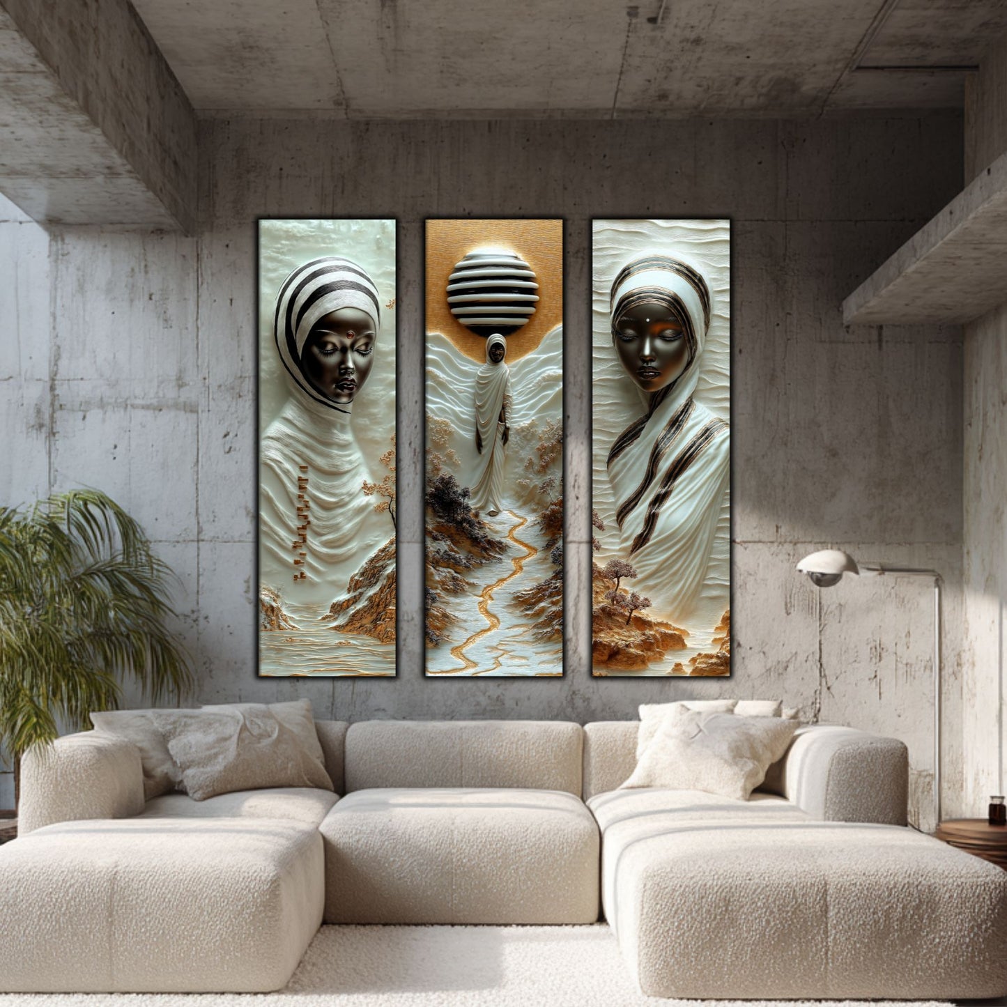 Set Tablouri pt Decorul Elegant al Livingului - 3 Tablouri pe Sticla - Veil of Serenity NO07