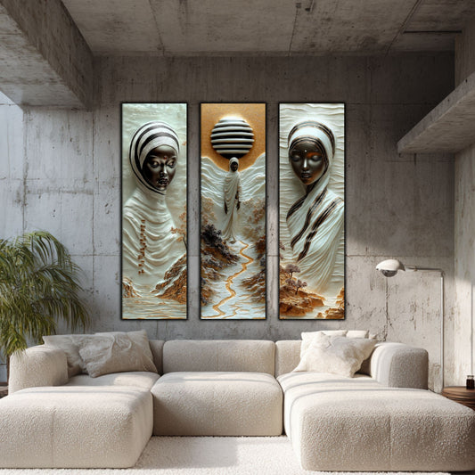 Set Tablouri pt Decorul Elegant al Livingului - 3 Tablouri pe Sticla - Veil of Serenity NO07