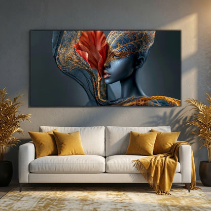 Tablou decorativ pe sticlă Silent Bloom integrat într-un living minimalist cu atmosferă luminoasă și echilibrată.