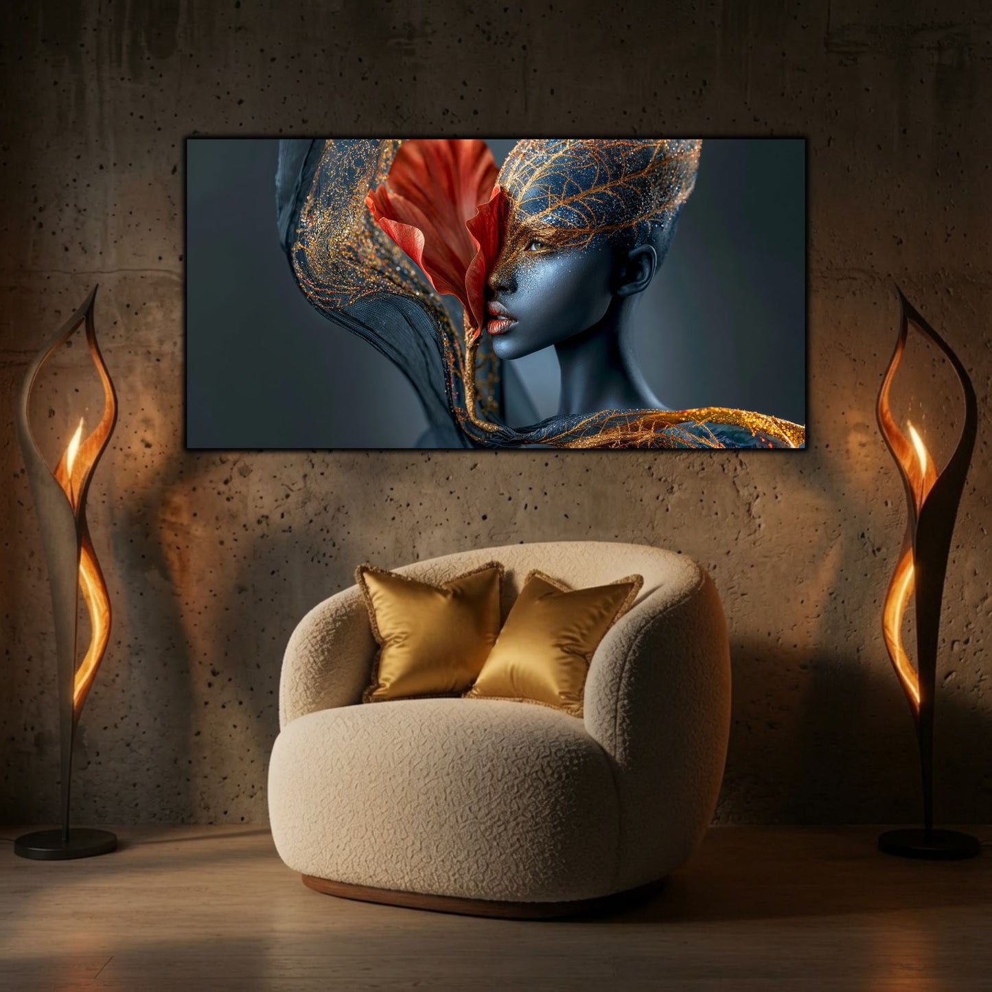 Silent Bloom creează un punct focal într-un living modern cu atmosferă caldă și eleganță discretă.