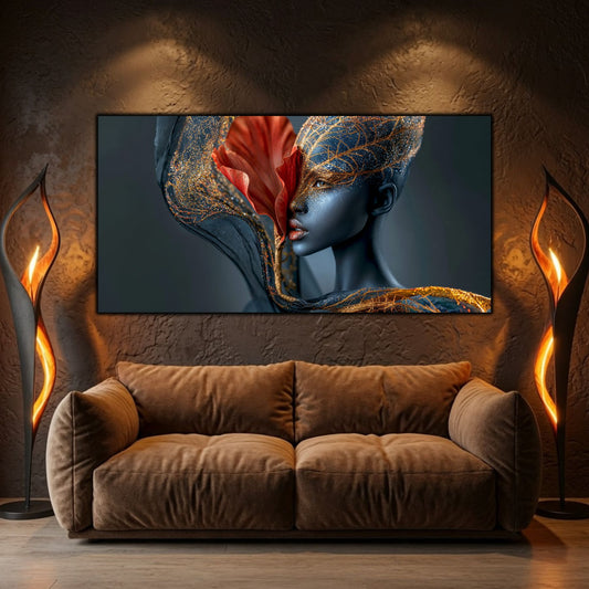 Tablou decorativ Silent Bloom integrat într-un living contemporan cu mobilier elegant și accente naturale.