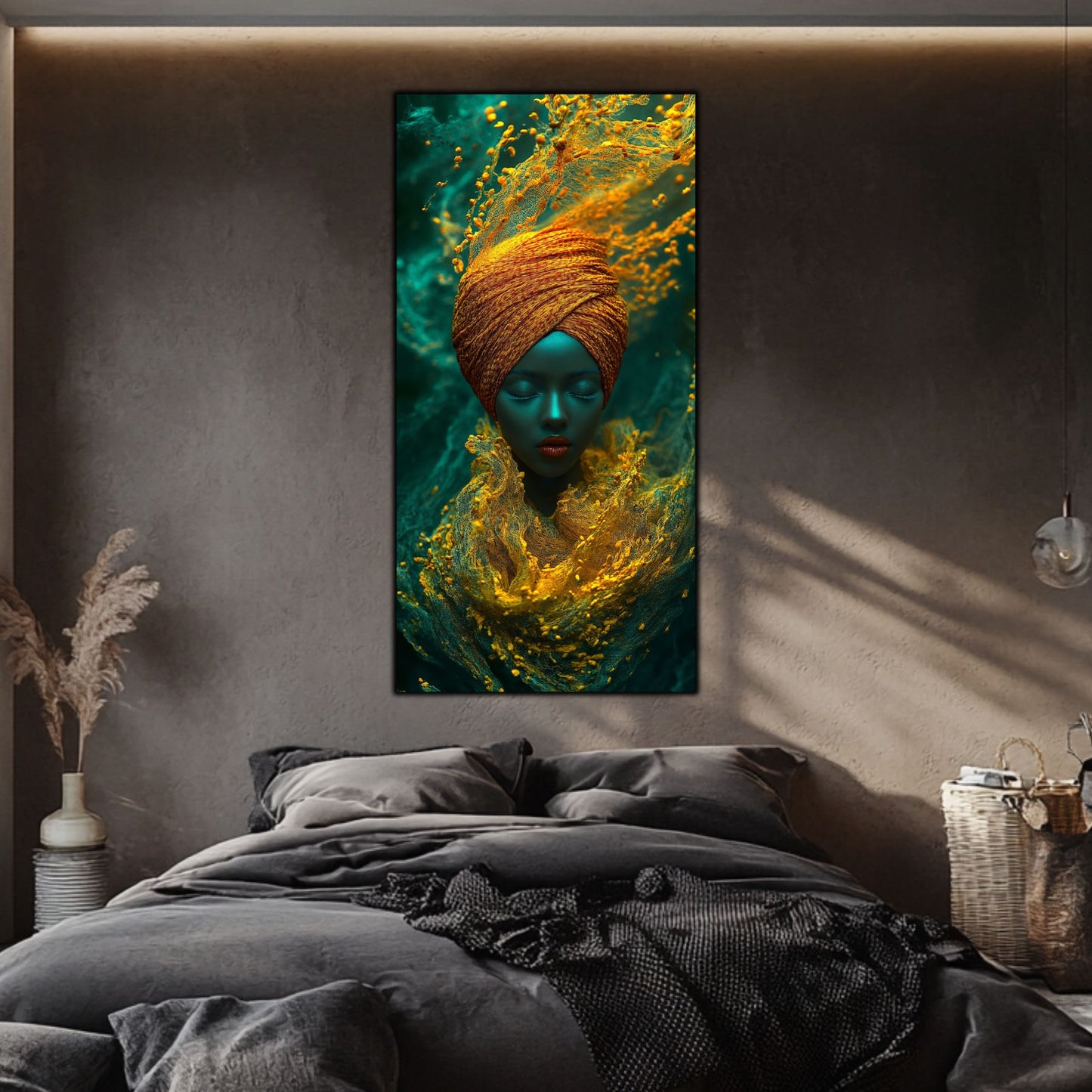Tablou de artă digitală din sticlă, element central de decor pentru un perete dedicat regăsirii interioare.