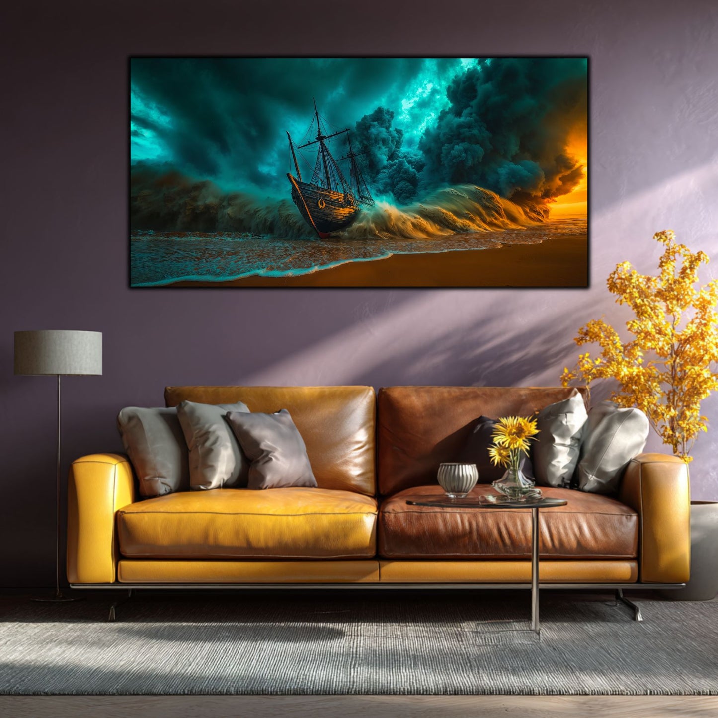 Tablou Sticla Securizata Fractura Destinului: Corabia Zdrobita sub Cerul de Foc | Editie Unicat