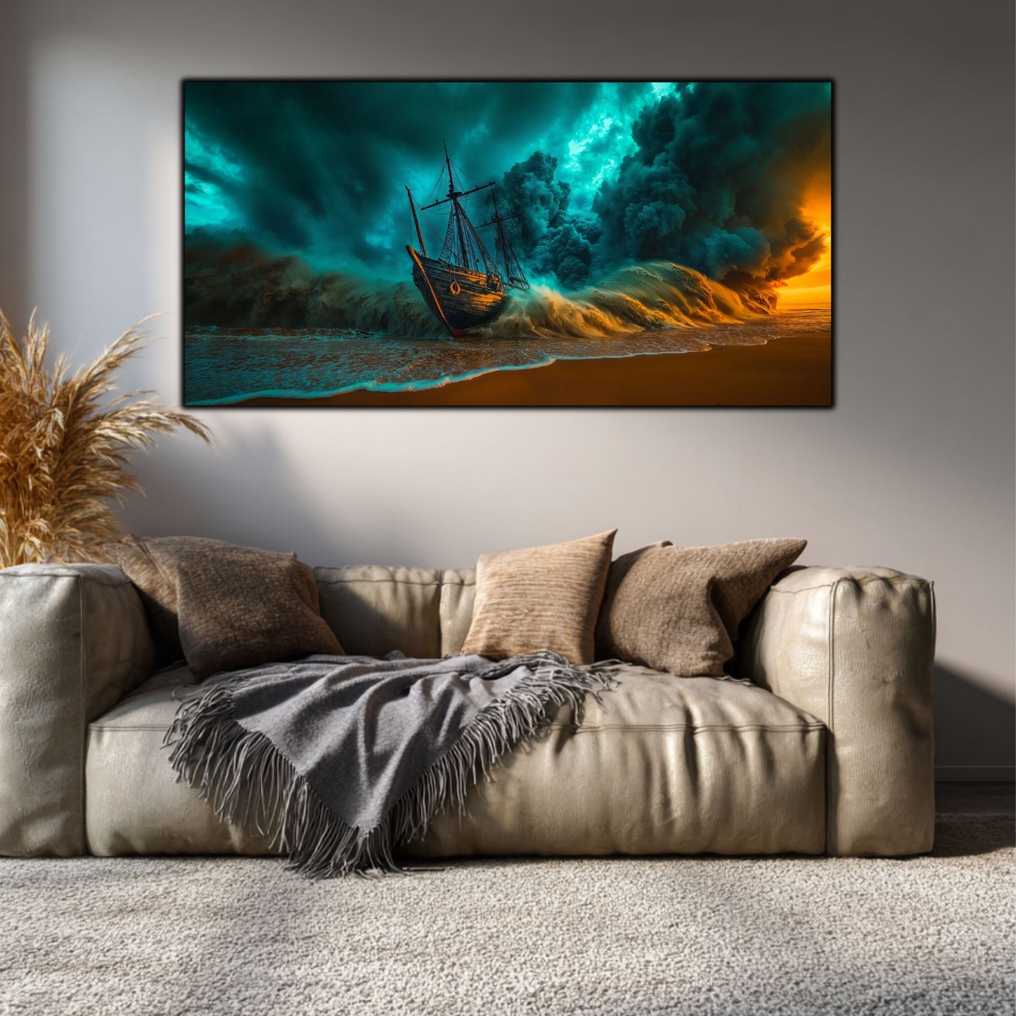 Tablou Sticla Securizata Fractura Destinului: Corabia Zdrobita sub Cerul de Foc | Editie Unicat