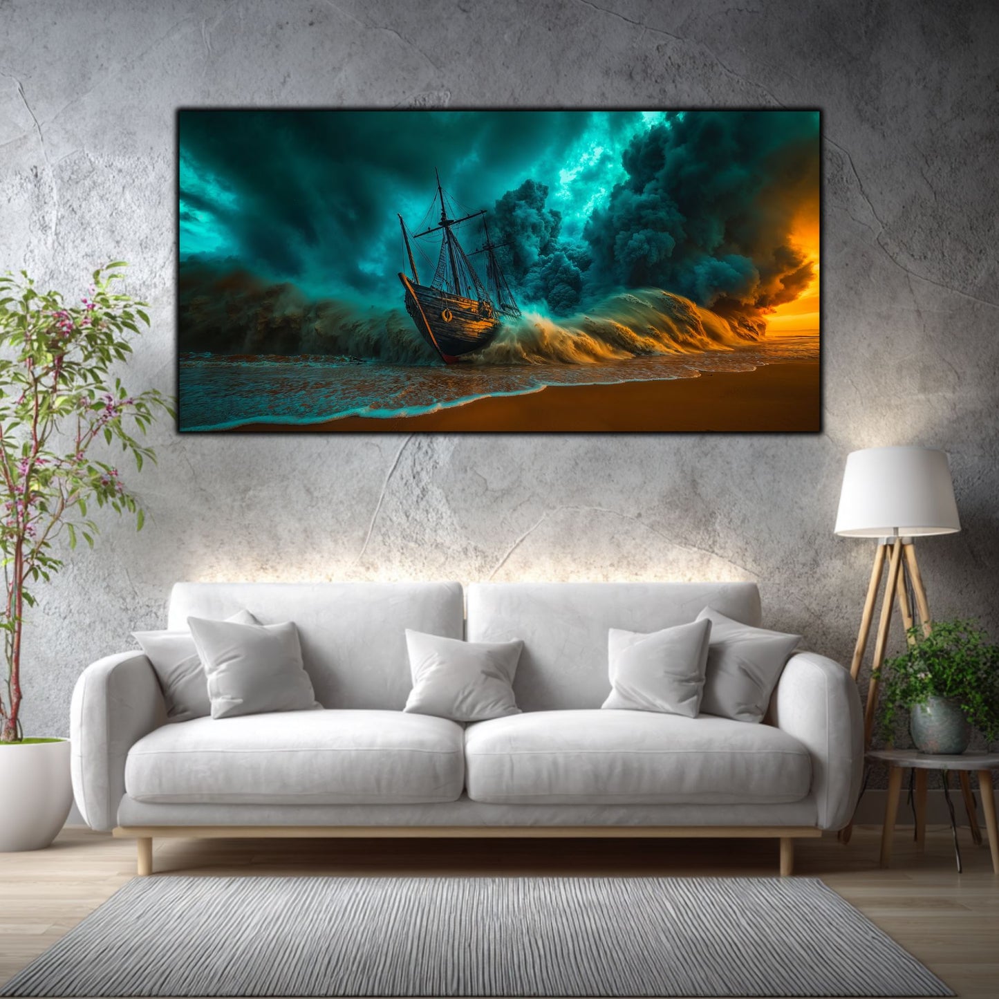 Tablou Sticla Securizata Fractura Destinului: Corabia Zdrobita sub Cerul de Foc | Editie Unicat