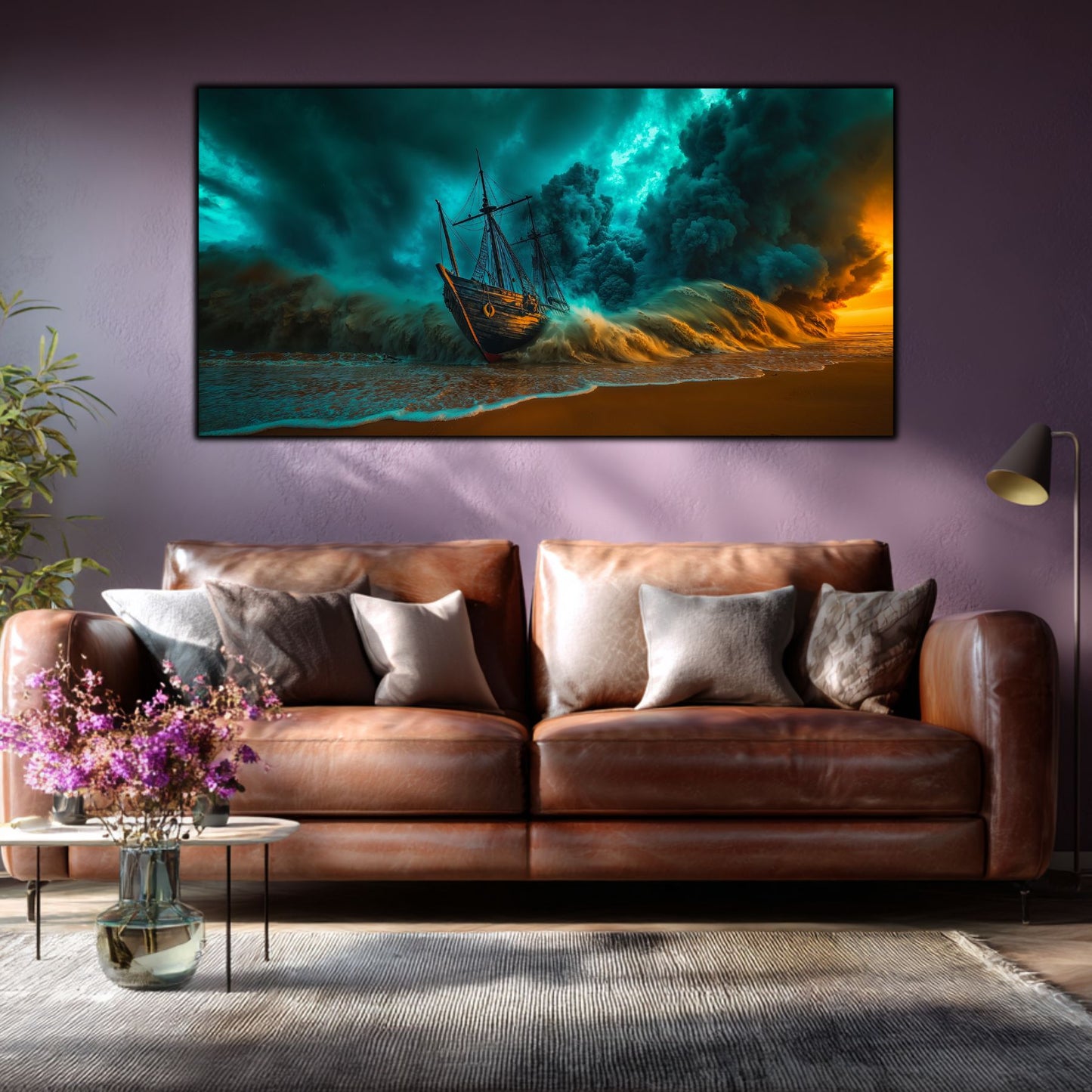 Tablou Sticla Securizata Fractura Destinului: Corabia Zdrobita sub Cerul de Foc | Editie Unicat