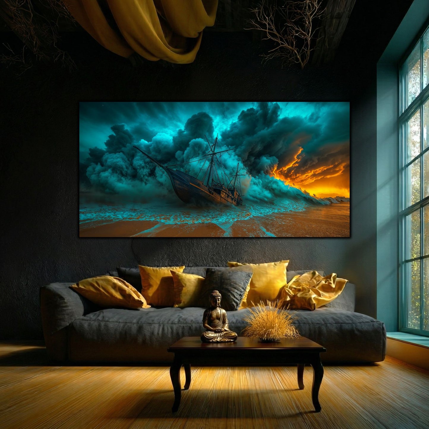 Tablou Sticla Securizata Asediul Abisal: Naufragiul Inghitit de Pamant si Cer | Editie Unicat