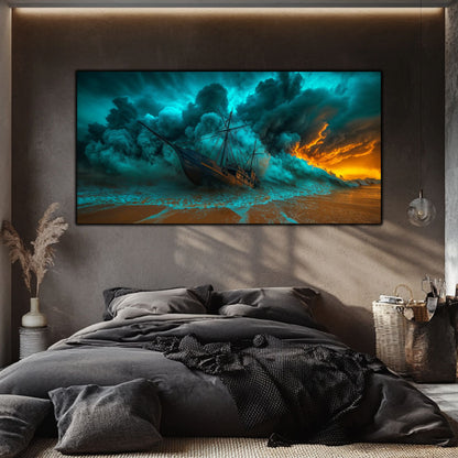 Tablou Sticla Securizata Asediul Abisal: Naufragiul Inghitit de Pamant si Cer | Editie Unicat