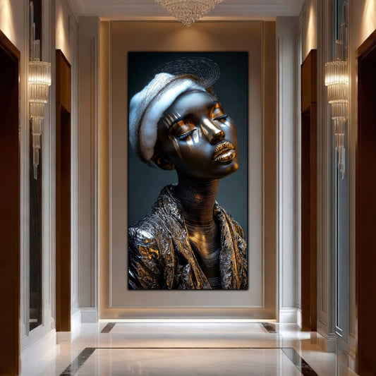 Tablou living de lux Contemplare Interioară sticlă securizată – coridor hotel boutique cu lustre cristal și finisaje clasice