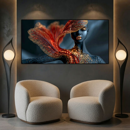 Burning Veil adaugă profunzime unui decor contemporan prin transparențe delicate și un văl luminos cu accente roșii și aurii.