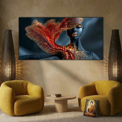 Tabloul Burning Veil creează o atmosferă calmă într-un decor inspirat de estetica zen și de frumusețea luminii în continuă transformare.