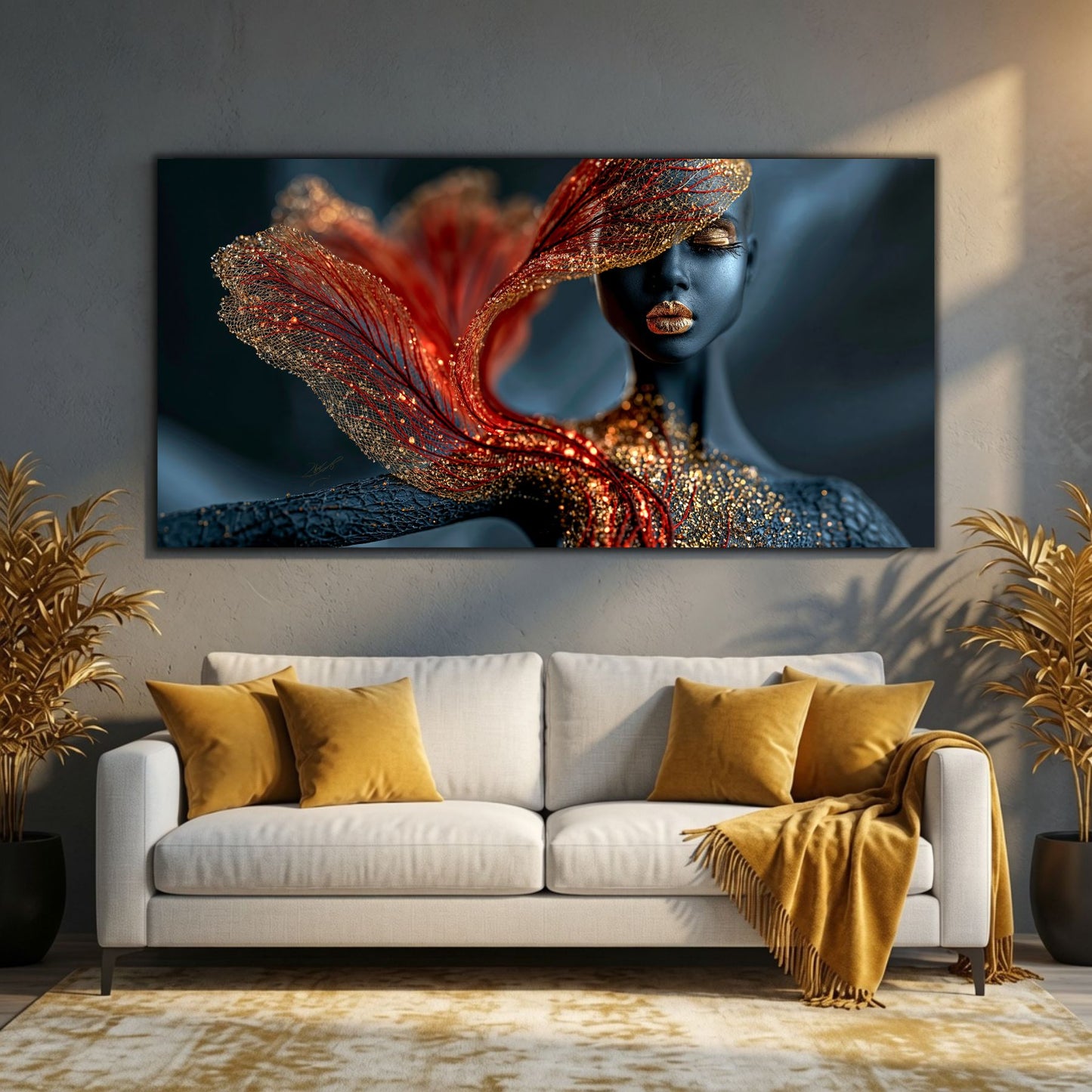 Tablou decorativ Burning Veil pentru sufragerie și dormitor, imprimat UV pe sticlă securizată ultra-clară cu detalii de înaltă definiție.