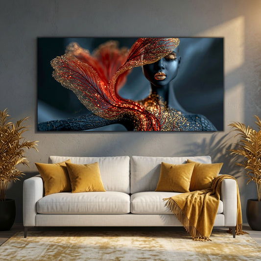 Tablou decorativ Burning Veil pentru sufragerie și dormitor, imprimat UV pe sticlă securizată ultra-clară cu detalii de înaltă definiție.