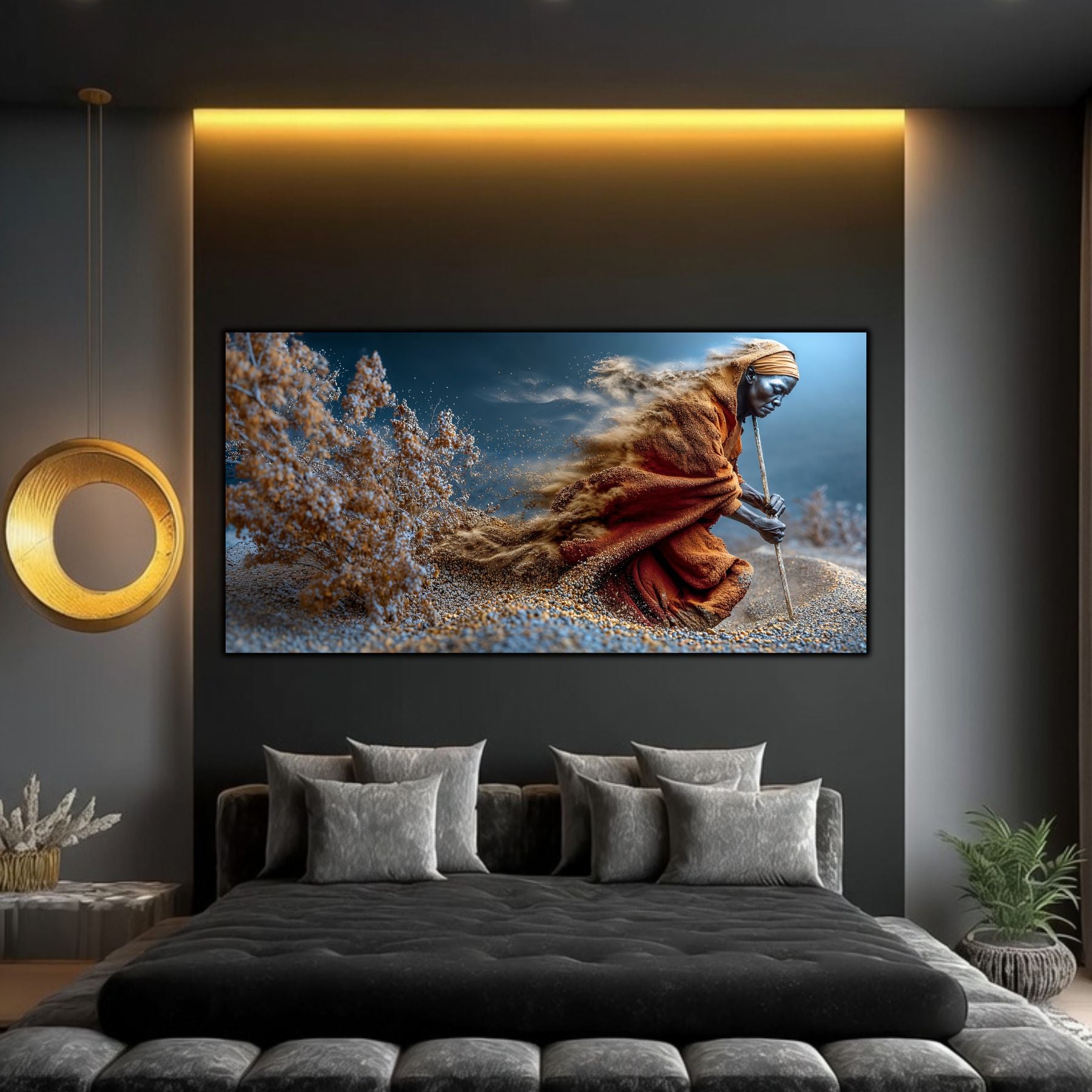 Tablou living modern, din sticla, printat uv, u portretul unui calugar in furtuna.