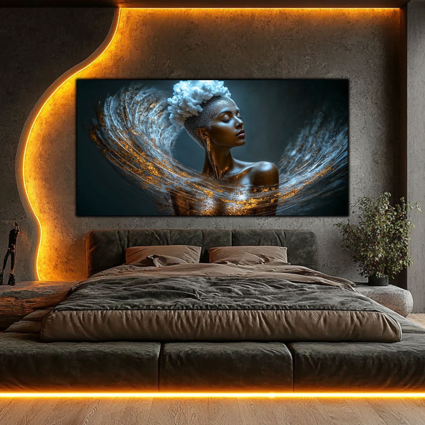 Tablou decorativ modern Ecourile Stelelor printat pe sticlă securizată, ideal pentru decor perete living sofisticat.