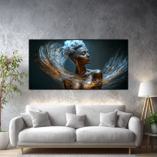 tablou pentru ub decor ideal al peretelui sfrageriei sau livindului, din sticla, cu portret meditativ .
