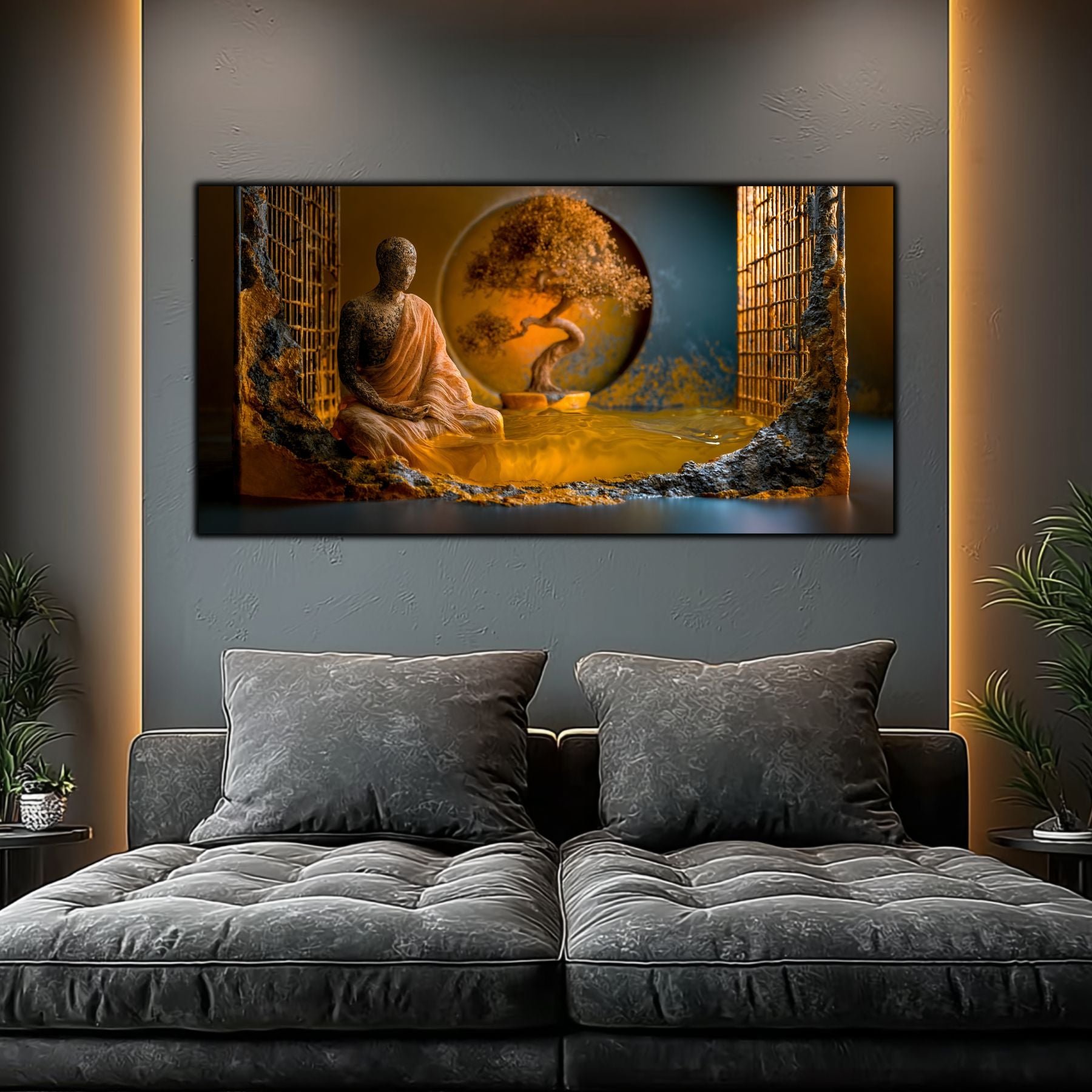 Tablou printat uv pe sticla cu portret abstract numit Cel caare Priveste