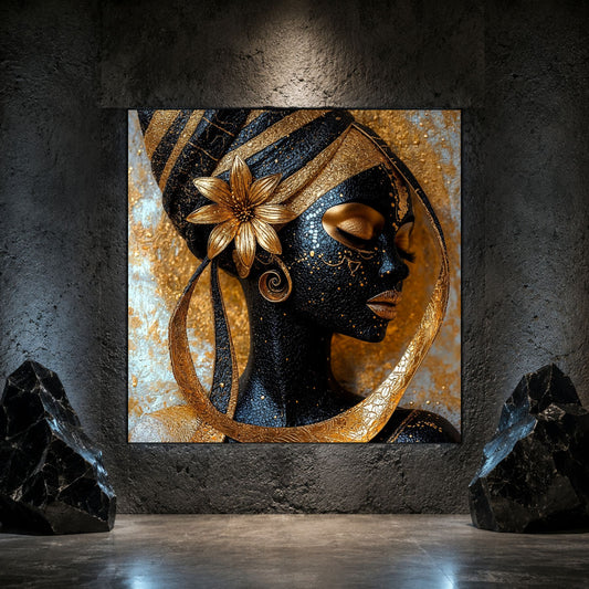 Tablou living Lotus Oracle pe sticlă securizată, prezentat într-un interior modern.