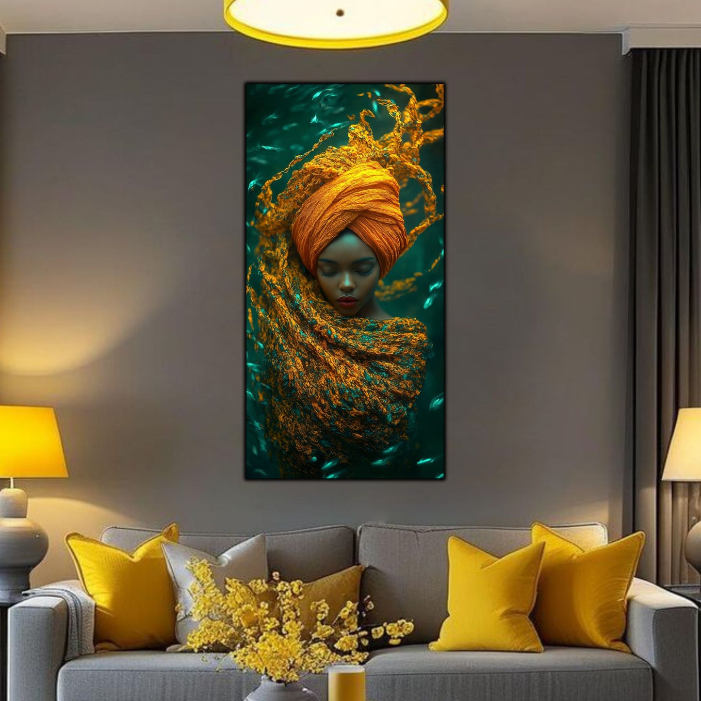 Portret feminin abstract în culori zen, perfect pentru spații moderne care inspiră calm, din colectia Abisssal Odissey de la artzen.