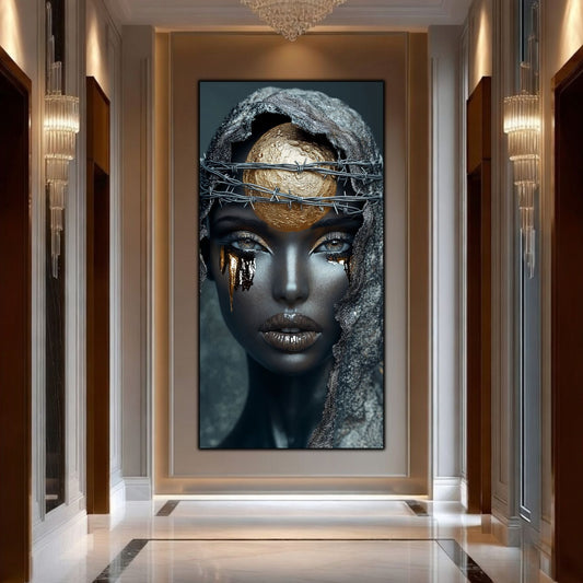 Tablou living Rugăciune sticlă securizată – coridor hotel boutique cu lustre cristal și finisaje clasice