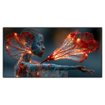 Gentle Flame din colecția Becoming Light – tablou decorativ imprimat pe sticlă securizată ultra-clară, inspirat de lumina delicată și transformarea interioară.