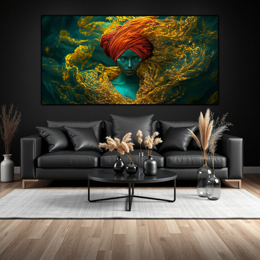 Tablou mare pentru sufragerie, design introspectiv zen-luxury cu iluminare cinematică abisală.