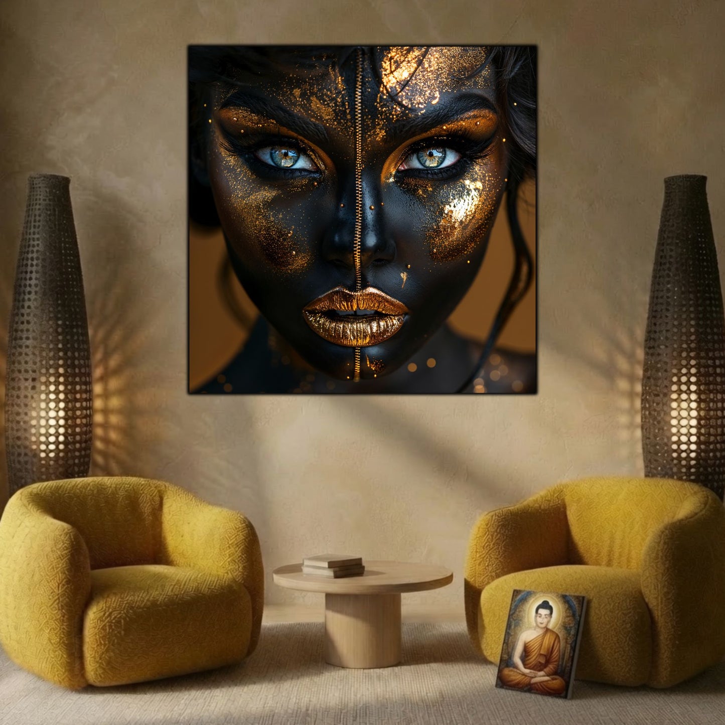 Tablou living contemporan Sacred Black printat uv pe sticla securizata