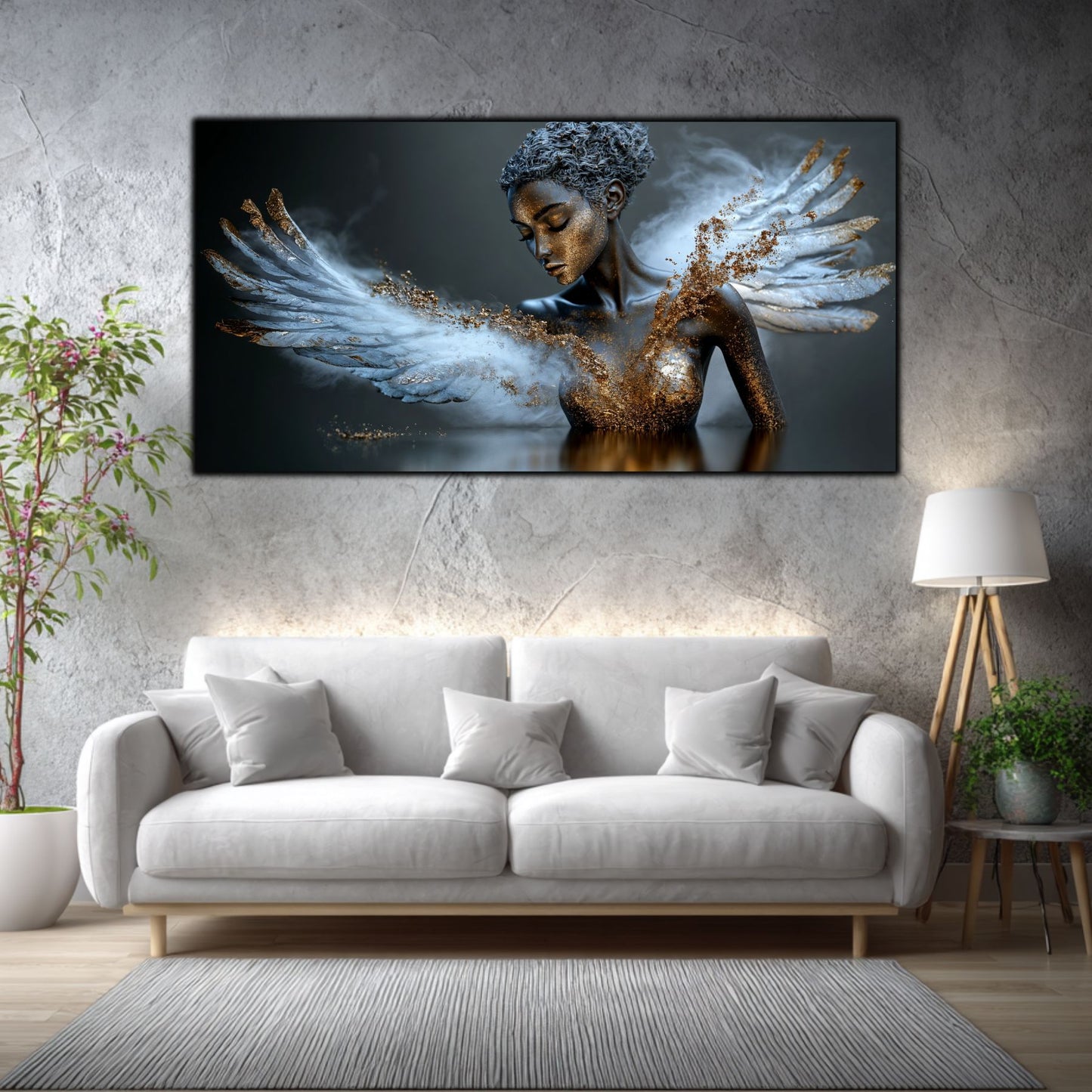 Tablou sufragerie abstract Renașterea din Pulbere, artă pe sticlă securizată cu texturi dinamice, decorațiune modernă de lux pentru perete living.