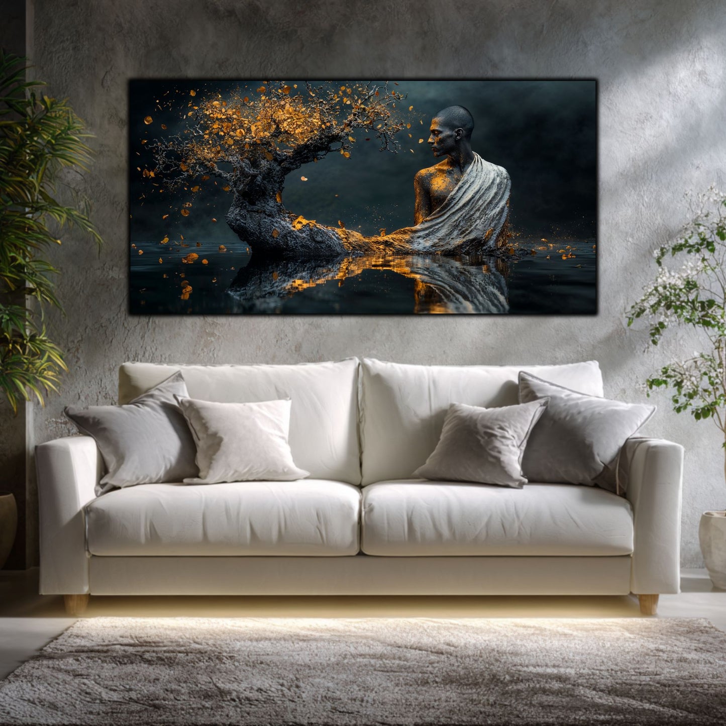 Tablou cu portretul abstract suprarealist al unui barbat care mediteaza, emană o stare de calm și mister. Tablou care transforma spatiul tau si aduce armonie.