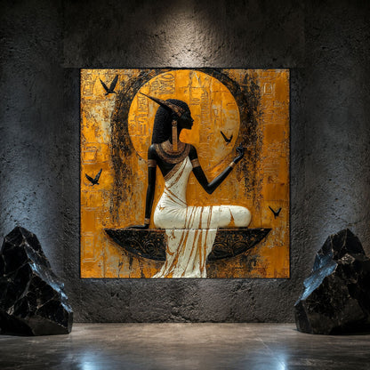 Tablou sticlă Ancestral Light pe sticlă securizată, prezentat într-un interior modern.
