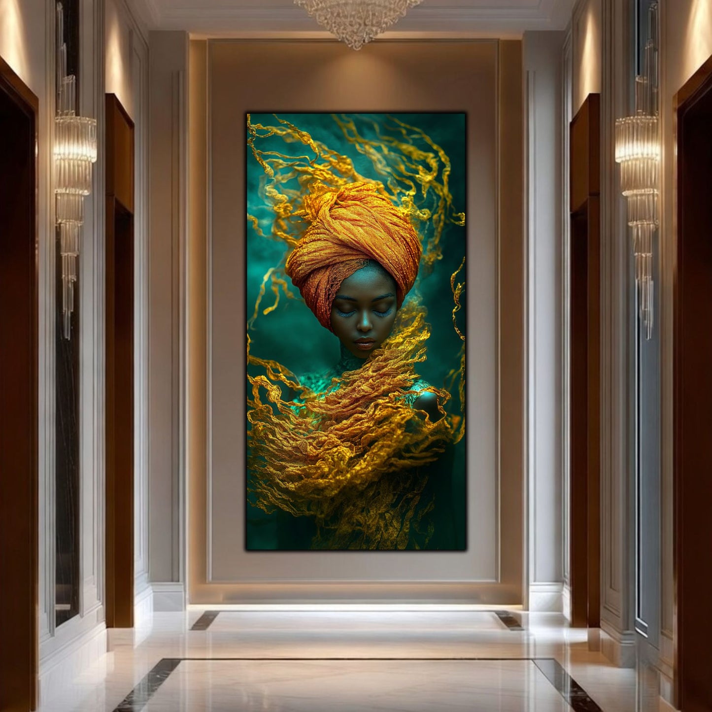 Tablou pe Sticlă Securizată "Dansul Voalurilor de Smarald"