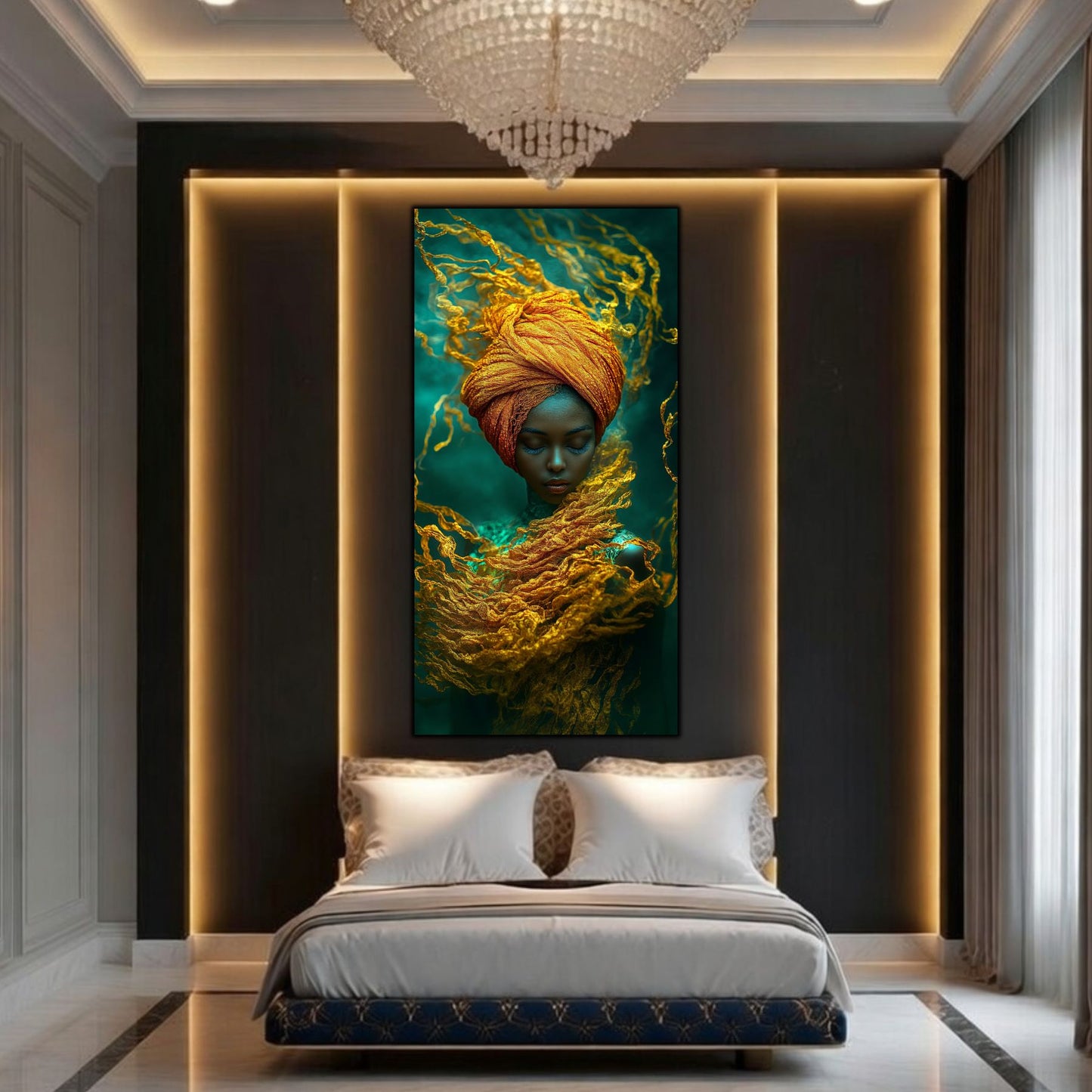 Tablou pe Sticlă Securizată "Dansul Voalurilor de Smarald"