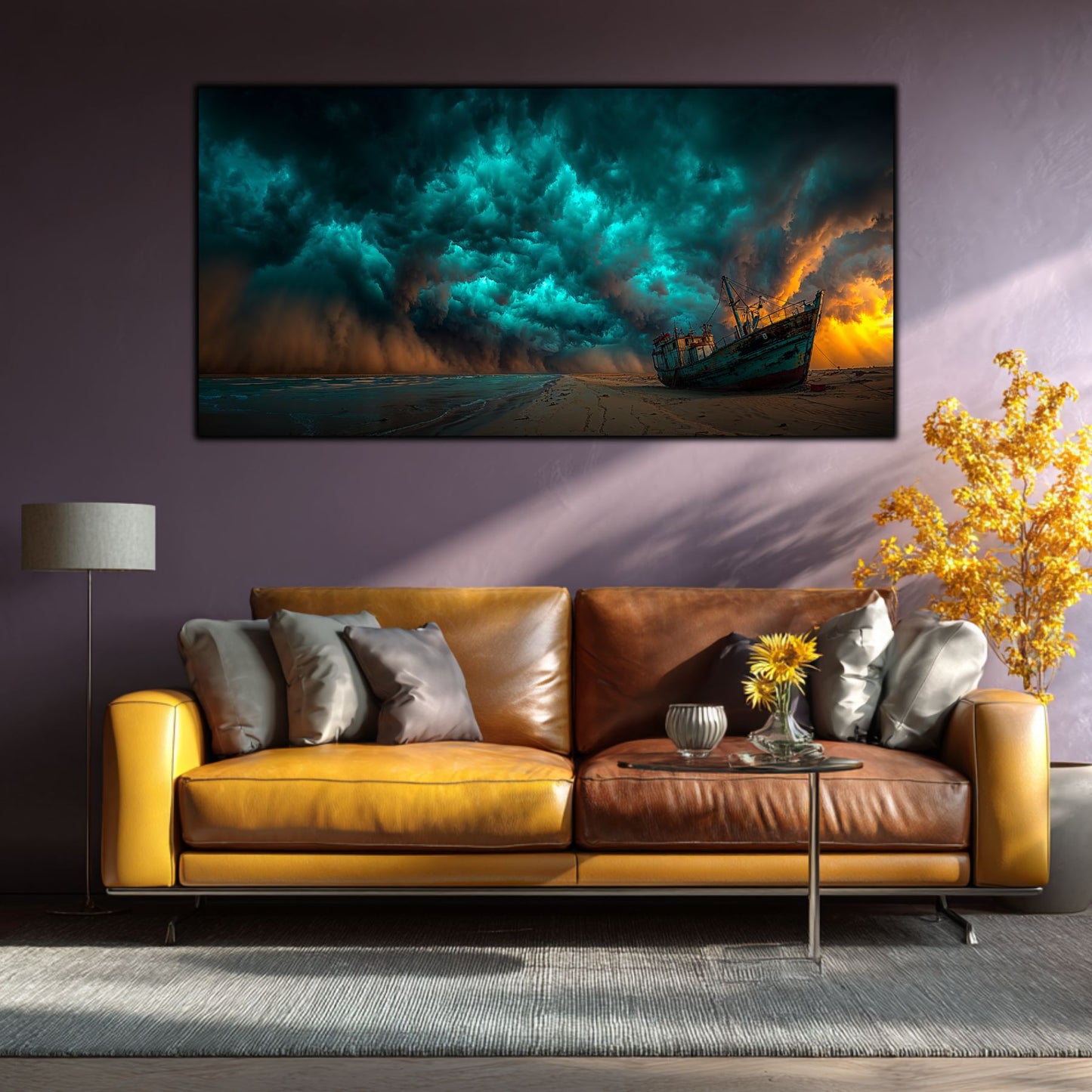 Tablou Sticla Securizata Eliberarea Spiritului: Naufragiul sub Norii Iluziei | Editie Unicat