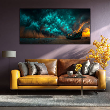 Tablou Sticla Securizata Eliberarea Spiritului: Naufragiul sub Norii Iluziei | Editie Unicat