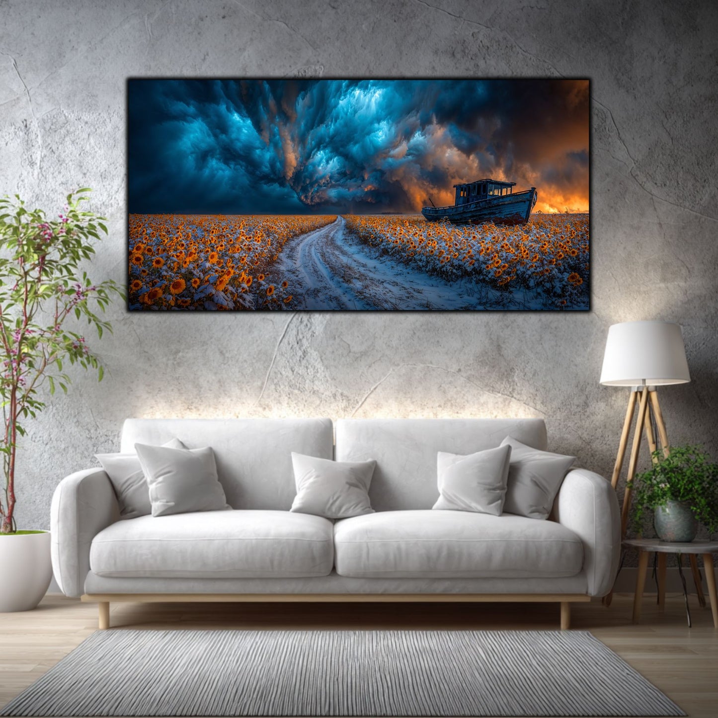 Tablou Sticla Securizata Paradoxul Supravietuirii: Corabia din Lanul de Floarea Soarelui | Editie Unicat