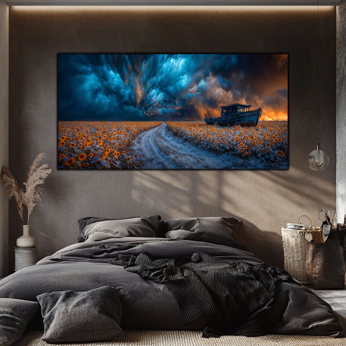 Tablou Sticla Securizata Paradoxul Supravietuirii: Corabia din Lanul de Floarea Soarelui | Editie Unicat