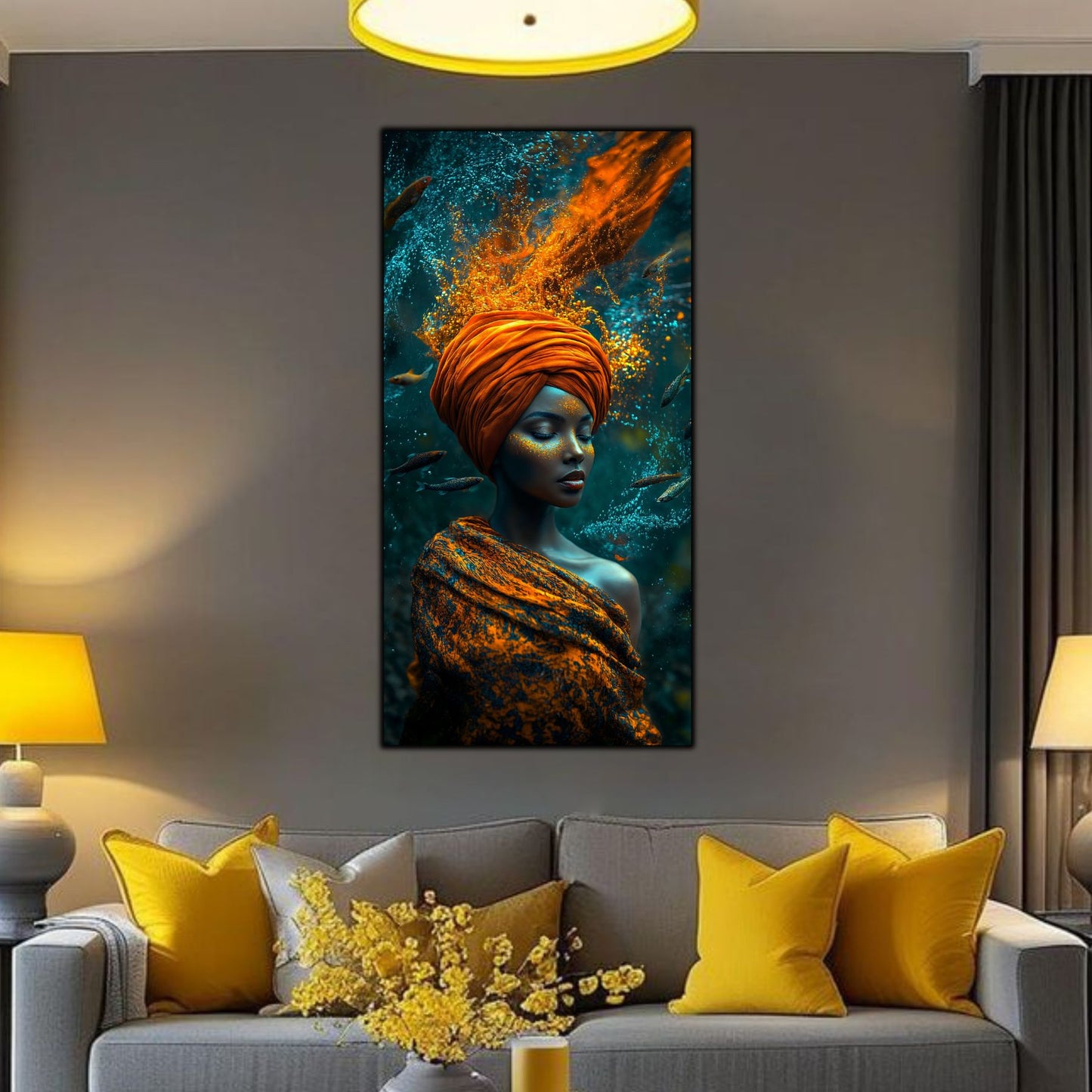 Tablou abstract pentru birou, inspirând calm și concentrare profundă, artă digitală pe sticlă.