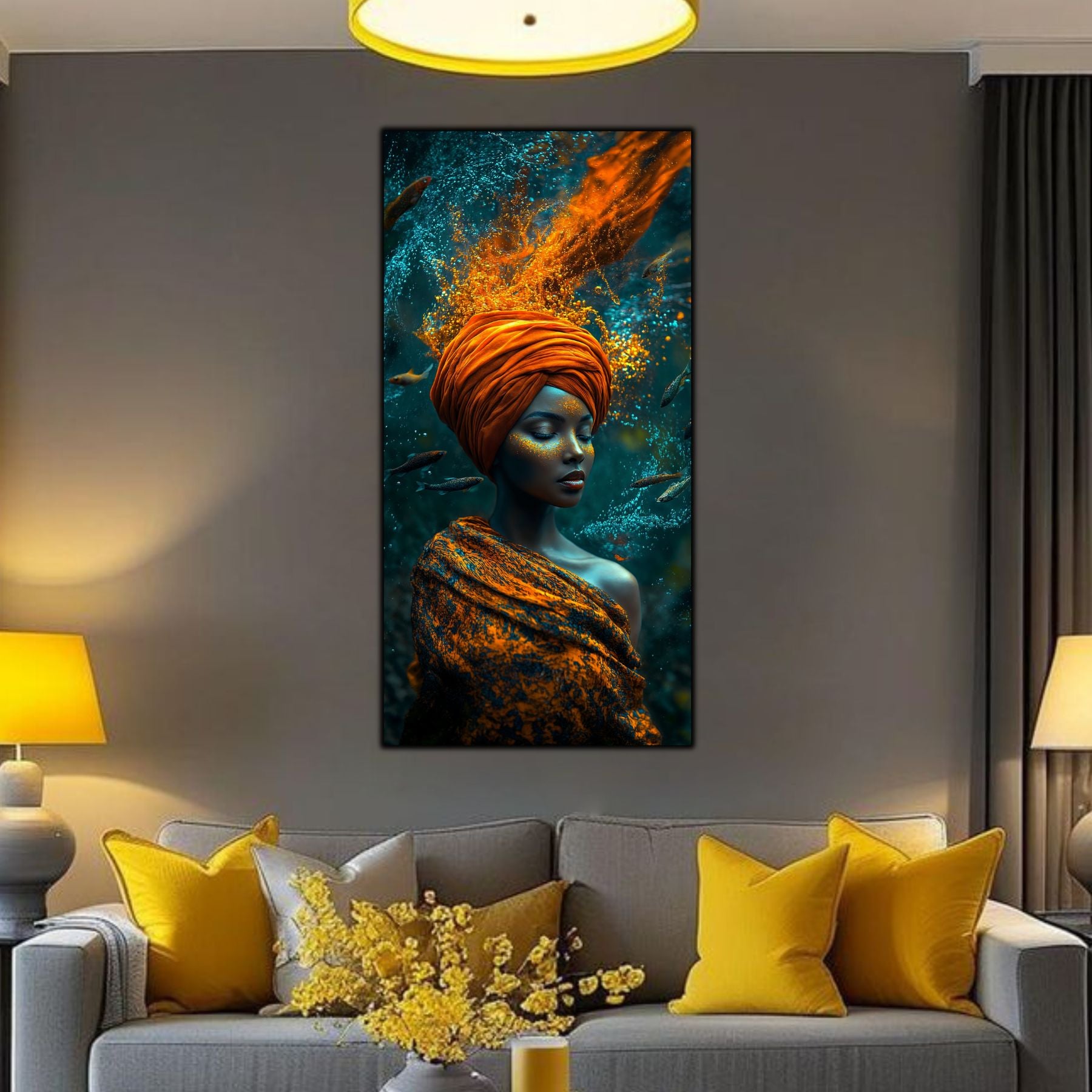 Tablou abstract pentru birou, inspirând calm și concentrare profundă, artă digitală pe sticlă.