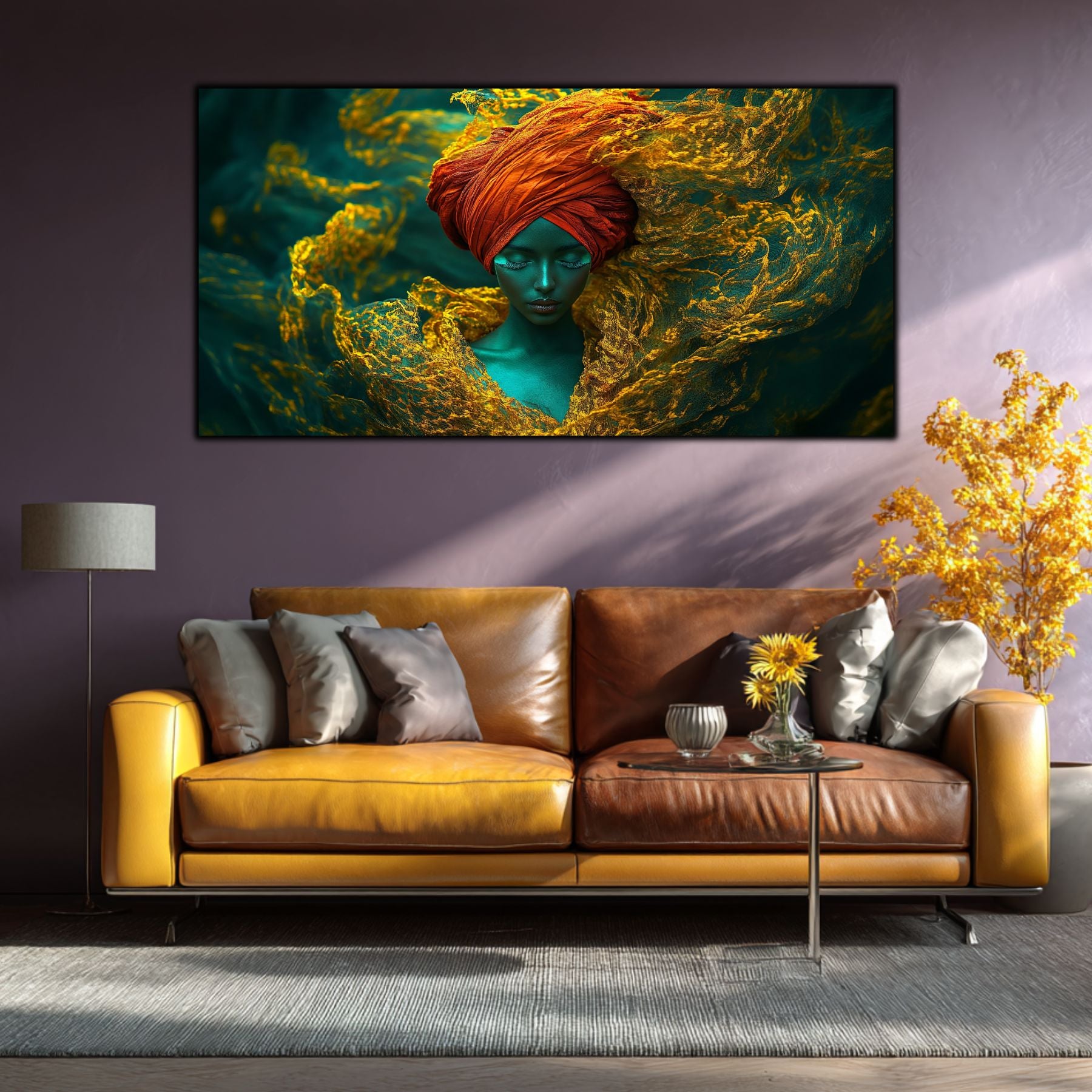 Tablou de artă zen din sticlă, element central de decor pentru un perete dedicat meditației și echilibrului.