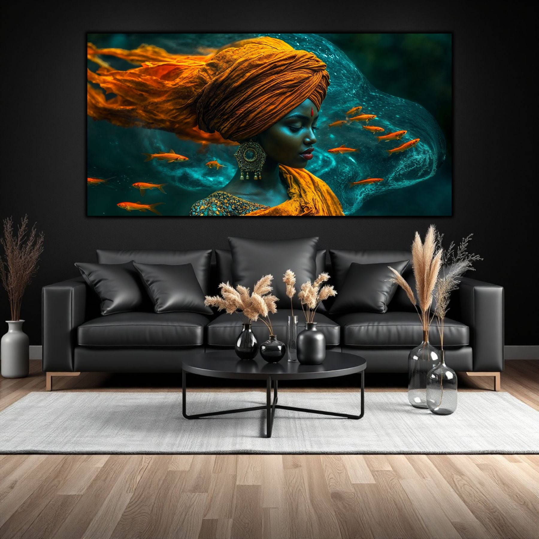 Tablou artisstic printat pe sticla securizata, cu portretul scufundat in meditatie si introsspectie, Geneza Abisului