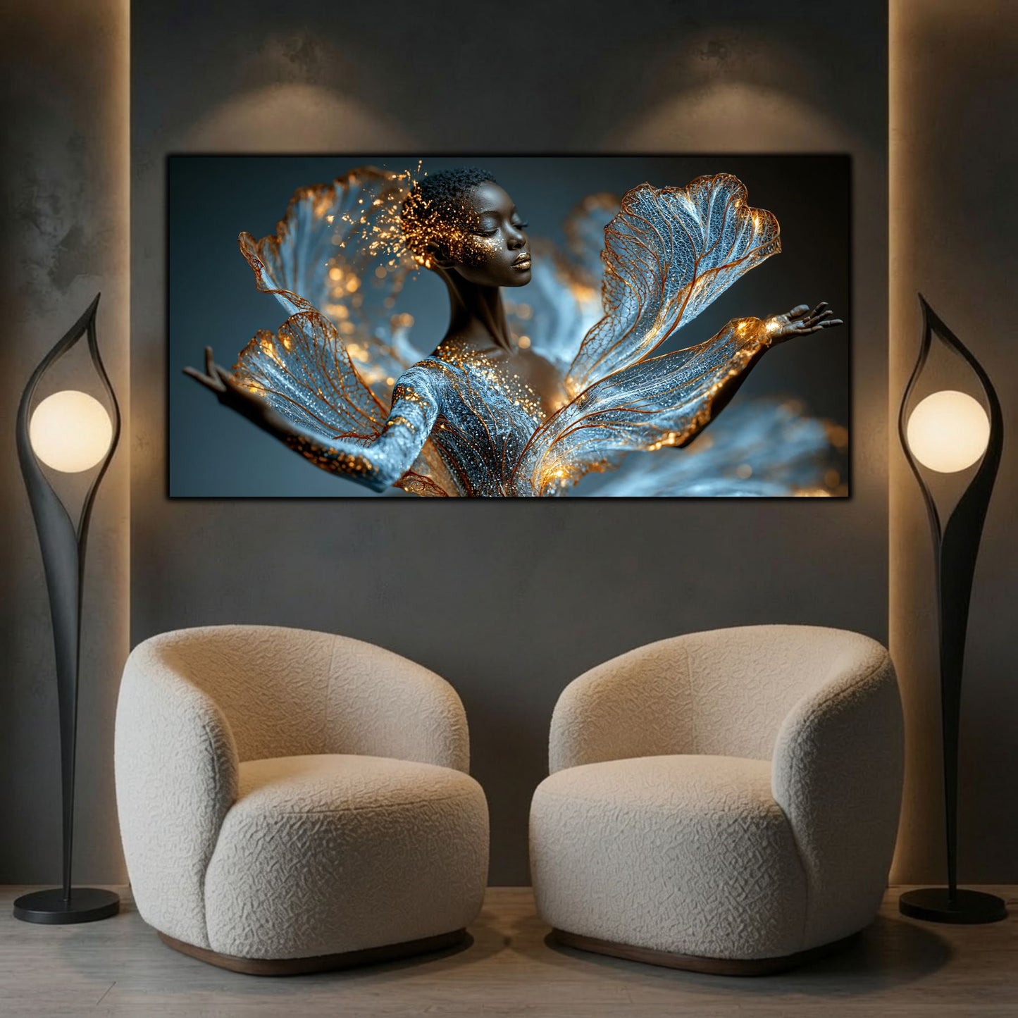 Celestial Veil aduce profunzime și echilibru unui decor contemporan prin forme fluide și reflexii spectaculoase pe sticlă.