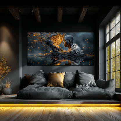 Tablou Sufragerie „Meditație sub Clar de Lună” – Artă pe Sticlă în Culori Nocturne