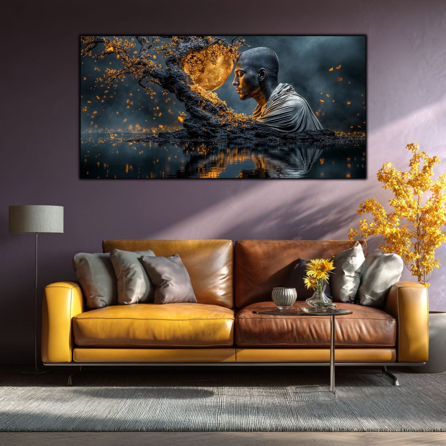 Tablou Sufragerie „Meditație sub Clar de Lună” – Artă pe Sticlă în Culori Nocturne