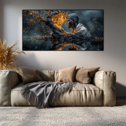 Tablou Sufragerie „Meditație sub Clar de Lună” – Artă pe Sticlă în Culori Nocturne